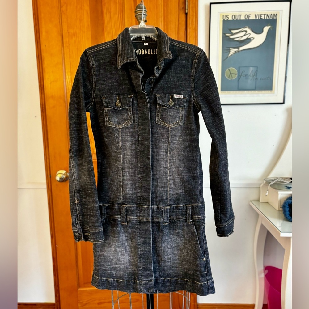 HYDRAULIC JEANS black denim,  long-sleeve dress! size 3/4!